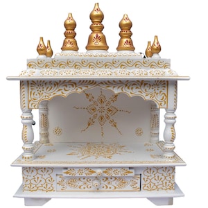 White Wooden Pooja Mandir: Wall Hanging Prayer Room Temple