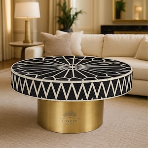Handmade Bone Inlay Wooden coffee Table/ Bone Inlay Coffee Table/Center Table/Bone Inlay Table/Round Coffee Table/Bone Inlay Cocktail Table.