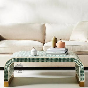 Mesa de centro com incrustações de osso/Móveis de mesa de centro modernos/Mesa de centro com incrustações de osso/Mesa de centro em cascata para casa e escritório/Mesa de madeira para laptop.