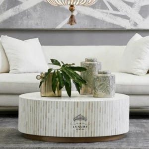 Wooden Round coffee Table/Handmade Bone Inlay Coffee Table/Center Table/Bone Inlay Table/ Coffee Table/Bone Inlay Cocktail Table.