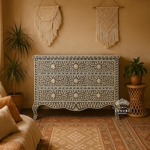 Bone Inlay Furniture Sideboard Unit. Bone Inlay Chest of 9Drawer Dresser, Bone Moroccan Inlay 9 Drawers Chest of Drawers,