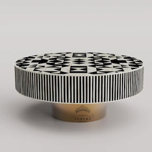 MESA CON INCRUSTACIONES DE HUESO, Mesa de centro redonda, Mesa de centro negra de diseño único, Mesa de cóctel con incrustaciones de hueso, Muebles de lujo modernos para el hogar