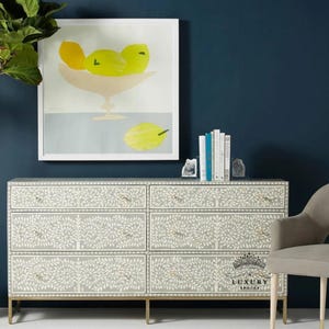 Bone Inlay Sideboard/Bone Inlay Buffet Table, Cabinet Table,Storage Unit,Bone Moroccan Inlay 4 Drawers,Chest of Drawers,Bone Inlay Dresser.