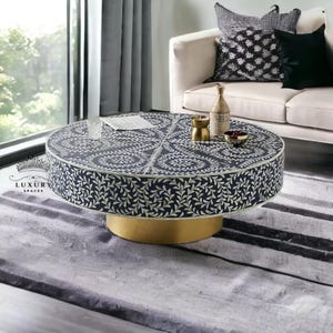 Handmade Bone Inlay Coffee Table: Floral Round Center Table