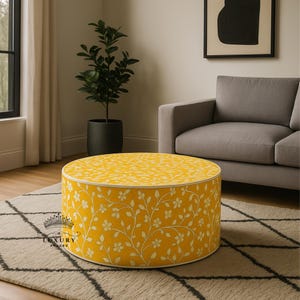 Wooden Bone Inlay Coffee Table/Center Table/Bone Inlay Table/Round Coffee Table/Floral Blue Centre Table/ Bone Inlay Cocktail Table.