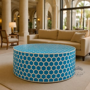 Bone Inlay Round Wooden coffee Table/Handmade Bone Inlay Coffee Table/Center Table/Bone Inlay Table/ Coffee Table/Bone Inlay Cocktail Table.