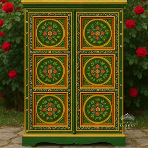 Armoire indienne en bois peinte à la main / Rangement latéral / Armoire en bois peinte à la main | Table de chevet, table d'appoint, peinte à la main, grande armoire en bois/armoire vintage