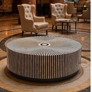 Bone Inlay Round coffee Table/Handmade Bone Inlay Coffee Table/Center Table/Bone Inlay Table/ Coffee Table/Bone Inlay Cocktail Table.
