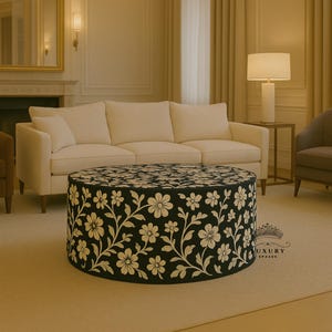 Bone Inlay Round Wooden Floral Coffee Table/Center Table/Bone Inlay Table/ Coffee Table/Bone Inlay Cocktail Table/ wooden coffee table .