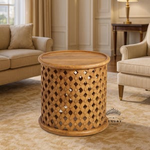 WOODEN COFFEE TABLE / Coffee Table Rustic / Round Coffee Table for Farm House Wood /Cocktail Table/ Handmade wooden drum table.