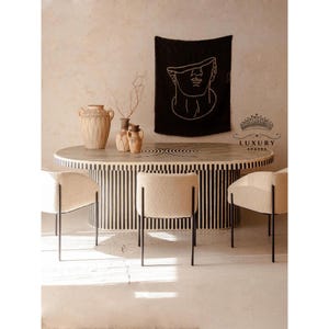 Mesa de centro ovalada de madera hecha a mano, mesa de centro con diseño de tiras, mesa de cóctel con incrustaciones de hueso, muebles de lujo modernos para el hogar.