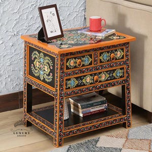 Indische Beatifull Handmalerei Nachttisch, handgemachte Möbel, Beistelltisch, indisches Kunsthandwerk Dekor, Hausschrank, Storage Schrank.