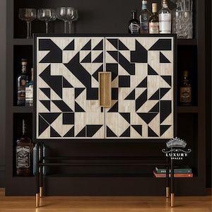 Handmade Bone Inlay Bar Cabinet: Luxury Liquor Storage Unit