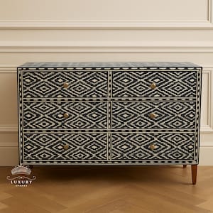 Bone Inlay Furniture Sideboard Unit. Bone Inlay Chest of 6 Drawer Dresser, Bone Moroccan Inlay 6 Drawers Chest of Drawers,