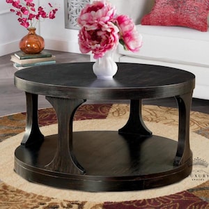Wooden Black Round Coffee Table for Living Area Handmade Table/ Home Decor/ Handmade Wooden Cocktail Table /Indian Handcrafted Art.