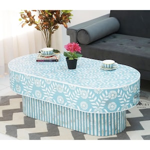 Mesa de centro oval com incrustações de osso feitas à mão/Mesa de centro oval de madeira, mesa de centro floral, mesa de coquetel com incrustações de osso.