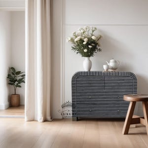 Handmade Bone Inlay Dresser: Black Waterfall 3-Drawer Console