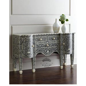 Handmade Bone inlay Sideboard table in Black Color | Bone Inlay Luxury Buffet table | Media Console & TV Unit, Storage floral  Cabinet .