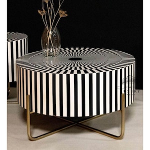 Handmade Bone Round Coffee Table Inlay Coffee Table, Center Table, BONE INLAY TABLE/Round Bone Inlay Centre Table, Bone Inlay Cocktail Table