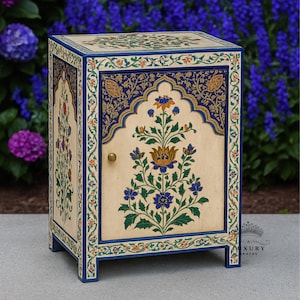 Belle fleur peinte en bois sur le côté du meuble de rangement/meubles en bois en bois, table de chevet, rangement pour meubles de salon.