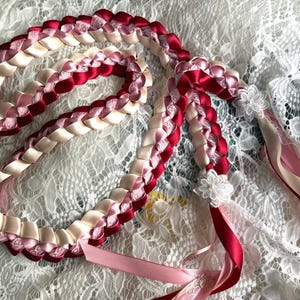 Custom Handfasting Cord, Satin Ribbon Lei Braided with Lace one side, Wedding Ceremony Binding