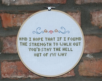Mountain Goats Cross Stitch Lyrics with Hoop- "No Children" from Tellahassee