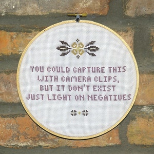 Bright Eyes Music Art, Cross Stitch lyrics "Hungry For a Holiday", Music lover gift