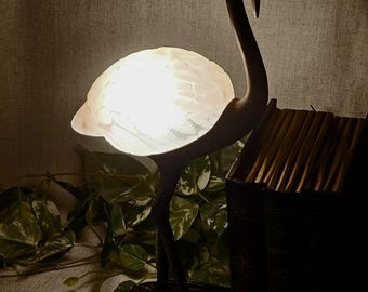 Hollywood Regency Style Tall  Flamingo Lamp Pink Glass Shade Coastal Glam Tropical Bird Table Lamp Palm Beach Decor Lighting