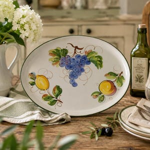 Vintage Ceramiche ABC Italy Hand Painted Oval Serving Platter | 12.5" Italian Ceramic Fruit Tray | Farmhouse Kitchen Decor