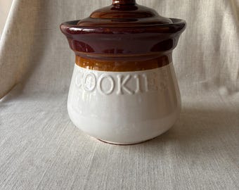 Vintage Cookie Jar Brown Drip Glaze Ceramic Canister Retro Kitchen Storage Farmhouse Crock With Lid