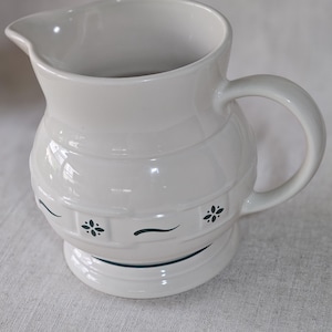 Longaberger Pottery Pitcher Woven Traditions Green Farmhouse Creamer Rustic Vase Cottage Kitchen Decor