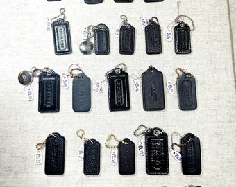 Individual Vintage Coach Hangtag Black Leather Replacement Tag.  Choose Your Style Purse Charm Handbag Accessory