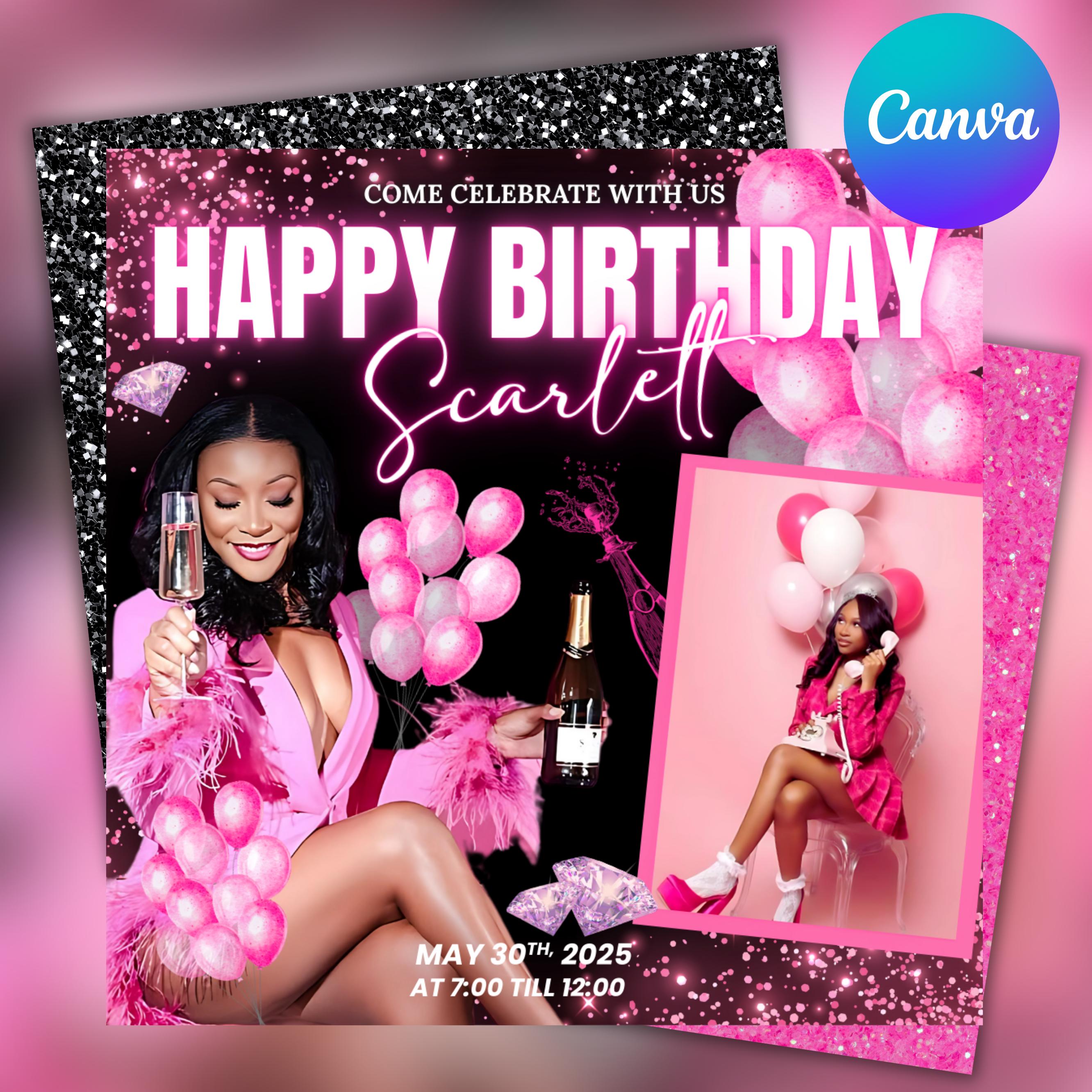 Editable Birthday Flyer: Canva Template, Instant Download