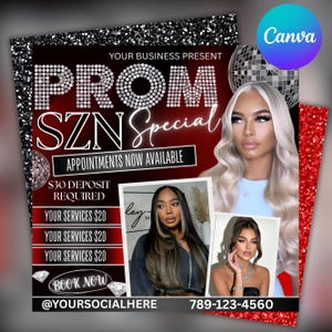 Prom Special Flyer: Beauty Appointments, Canva Template (Digital Download)