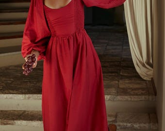 Alila Smocked Linen Midi Dress