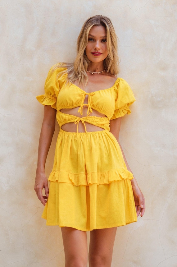 knee length dresses for ladies Honey Yellow Mini Dress - US 8 main image 0