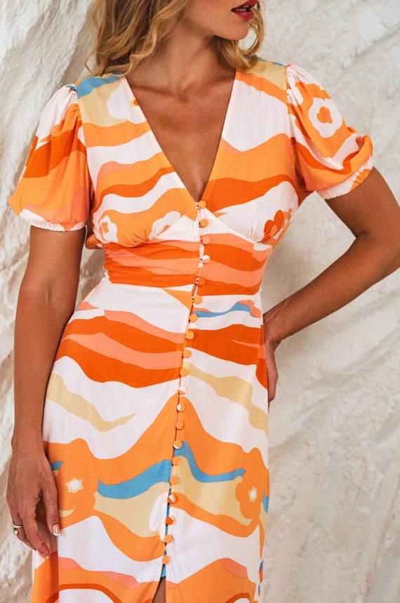 Emilia Button Down Midi Dress - Tomato / S