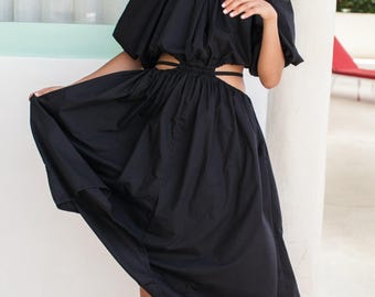 Vestido midi de popelina de algodón Eva con aberturas (Oferta)