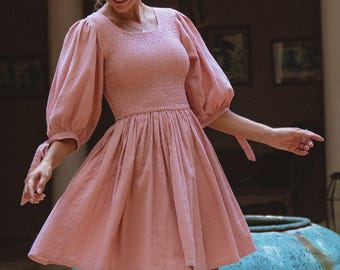 Jolie Puff Sleeve Linen Mini Dress