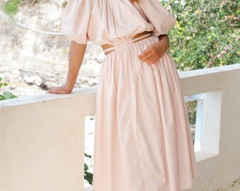 Eva Poplin Cotton Cutout Midi Dress (Sale)