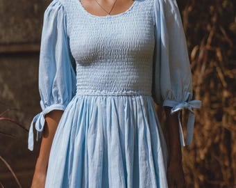 Jolie Puff Sleeve Linen Mini Dress