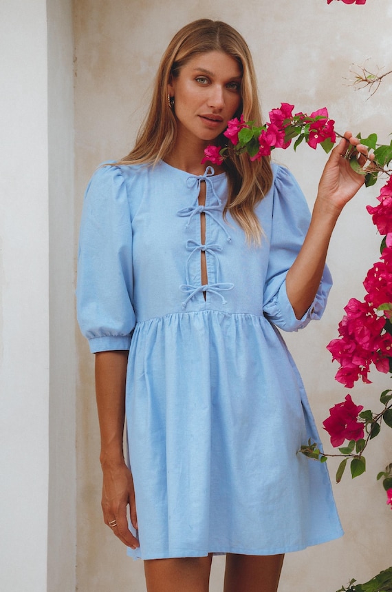 linen short sleeve mini dress English Factory