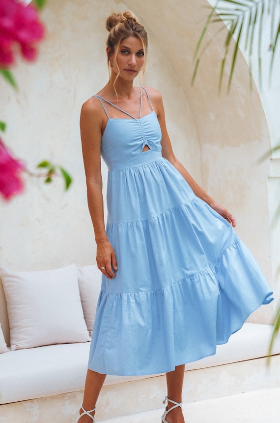 strappy linen midi dress Paradiso Strappy Linen Midi Dress
