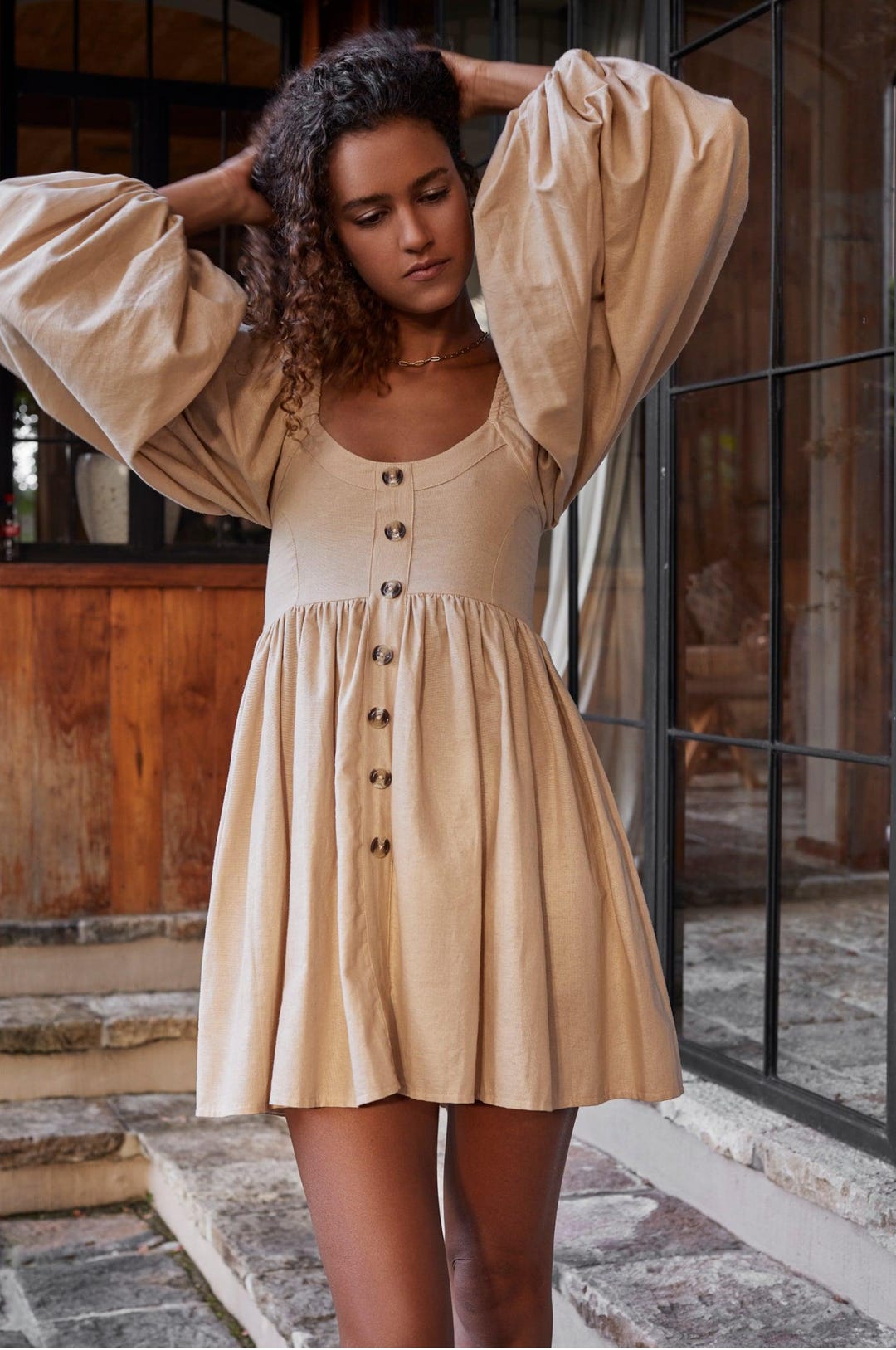 empire waist mini dress Plaid Mesh Ribbon Ragstock Finished in a flirty floral print Chloie Empire Waist Linen Mini