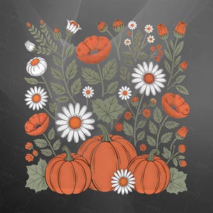 Floral Pumpkin PNG, Fall Pumpkin with Flowers PNG, Daisy Pumpkin Clipart, Autumn Harvest Pumpkin Digital Download