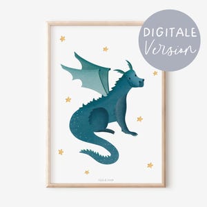 Póster Dragón Estrellas DESCARGA DIGITAL Póster infantil fantasía criaturas míticas - Póster habitación bebé - Póster Dragón Habitación infantil
