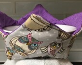 Owls Reversible Microwave Bowl Cozy, Quilted Hot Pad, 100 Cotton, Ready to Ship, Gift under Ten Dollars, Fabric Bowl, Get Well Gift