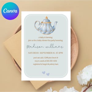 Invitación para baby shower, tema &quot;Un bebé está en desarrollo&quot;, plantilla editable de Canva, invitación de descarga digital