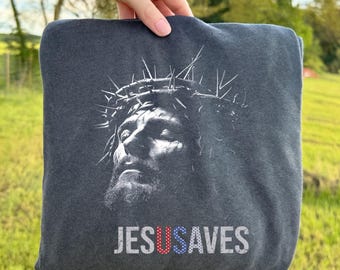 Jesus Saves USA Ready to Press DTF, Christian 4th of July DTF Transfer, Patriotic Faith Dtf Print, Red White Blue Bible Dtf, Retro America