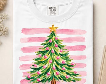 Polkadot Christmas Tree Ready To Press DTF, Cute Christmas Ornaments DTF Transfer, Preppy Brushstroke Christmas Dtf Print, Striped Christmas